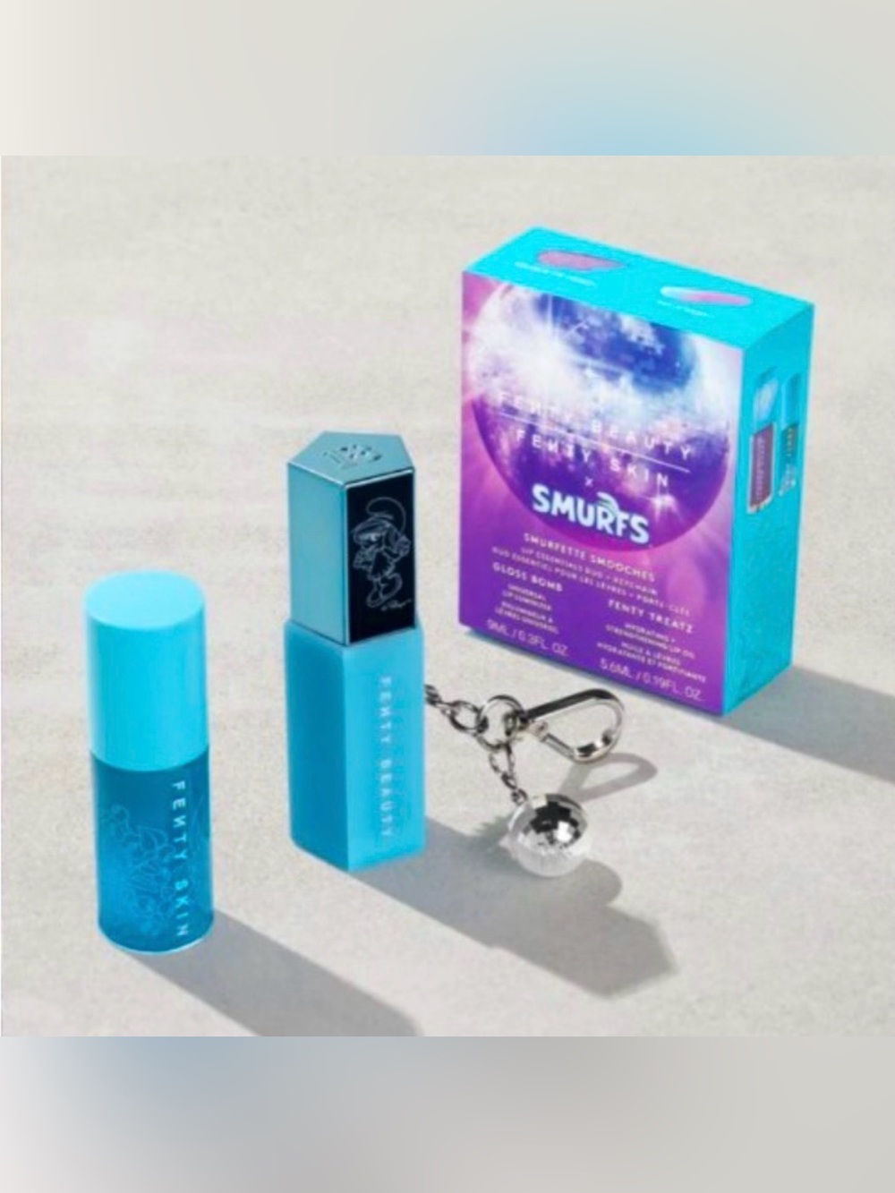 FENTY BEAUTY SMURFETTE SMOOCHES LIP ESSENTIALS DUO + KEYCHAIN NIB